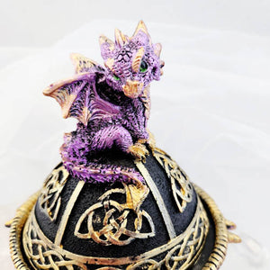 Purple And Gold Dragon Dome Shaped Trinket Box