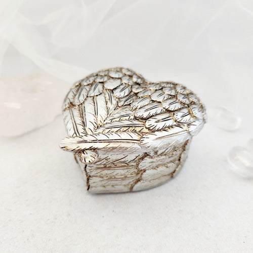 Silver Heart Trinket Box With Wings (approx 8.5x8.5x5cm)