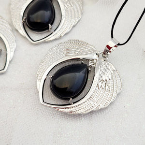 Black Obsidian in Angel Wings Pendant