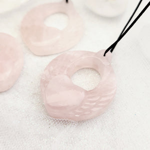 Rose Quartz Heart in Wings Pendant