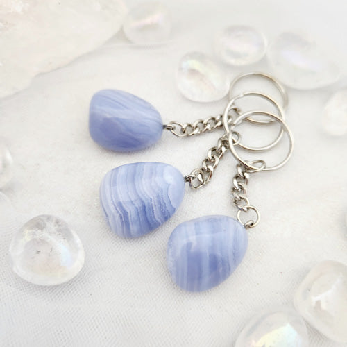 Blue Lace Agate Tumble Keyring (assorted)