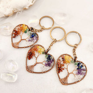 Crystal Mix Tree of Life Heart Keyring