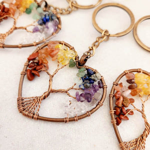 Crystal Mix Tree of Life Heart Keyring