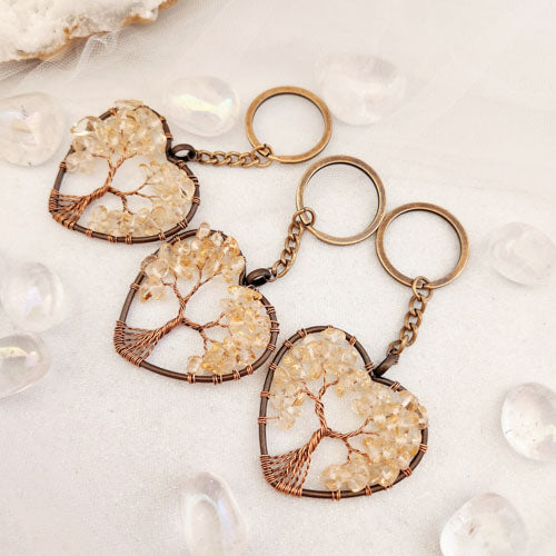 Citrine Tree of Life Heart Keyring (brass & alloy)