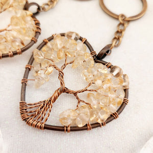 Citrine Tree of Life Heart Keyring