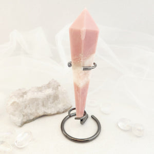 Pink Opal Faceted Point in Metal Stand