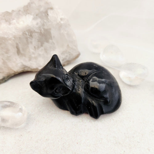 Black Obsidian Cat (approx. 5.8x4.3x3.5cm)