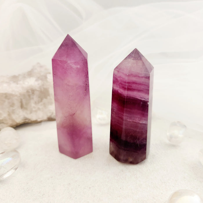 Magenta Rainbow Fluorite Polished Point (assorted. approx. 8.6-9.4x3-3.5cm)