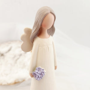 Pray Angel With Purple Flowers Figurine