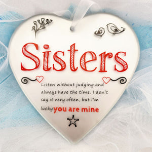 Sisters Heart Glass Plaque