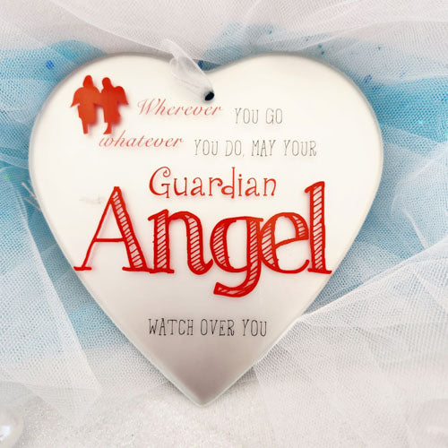 Guardian Angel Heart Glass Plaque (approx. 13x13cm)