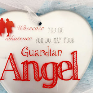 Guardian Angel Heart Glass Plaque