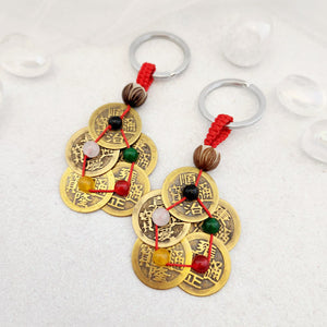 Feng Shui Lucky Coin Keyring with Beads