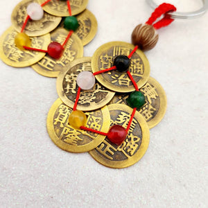 Feng Shui Lucky Coin Keyring with Beads