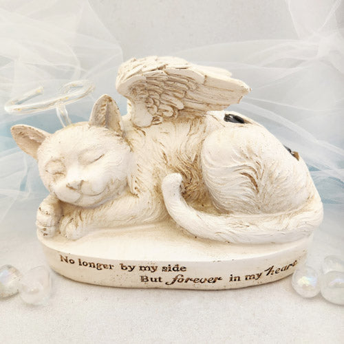 No Longer By My Side Cat with Halo Solar Memorial (approx.22x12x15cm)