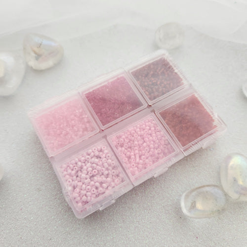 Shades of Pink Glass Seed Beads in Re-Usable Container (approx. 4500 beads)