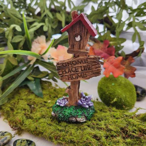 Gnome Place Like Home Signpost with Bird House for Fairy Garden (approx. 10cm x 4.5cm)