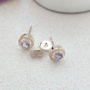 Tanzanite with Cubic Zirconia Stud Earrings