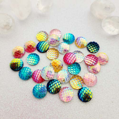 Mermaid Scales Cabochons for Crafting (approx. 1.2cm diameter. pack of 30)