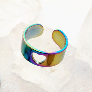 Rainbow Heart Adjustable Ring
