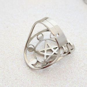 Pentagram Moon Phases Adjustable Ring (stainless steel. small size)
