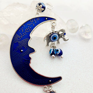 Blue Eye aka Evil Eye Crescent Moon & Elephant Hanging Ornament