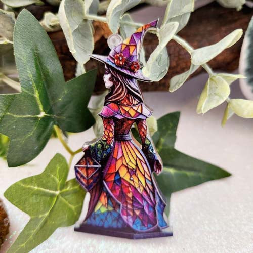 Colourful Hanging Witch (flat. resin. approx. 8x4cm)