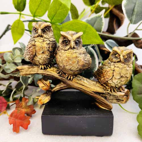 Three Owls on Branch (approx. 14cm)