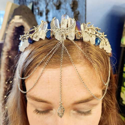 Natural & Electroplated Quartz Tiara with Chains (assorted)