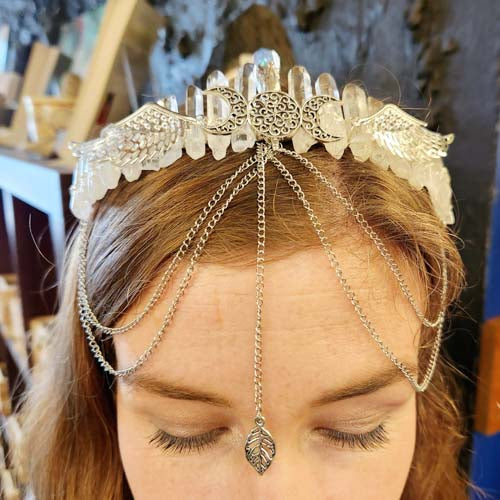 Natural & Electroplated Quartz Tiara with Chains (assorted)