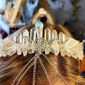 Natural & Electroplated Quartz Tiara with Chains