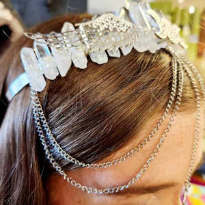 Natural & Electroplated Quartz Tiara with Chains