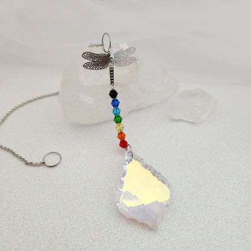 Hanging Dragonfly Prism with Chakra Beads