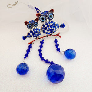 Blue Eye aka Evil Eye Owls Hanging with Prisms