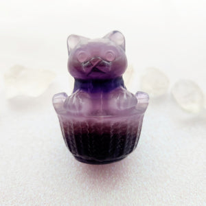 Purple Fluorite Crystal Cat in Basket