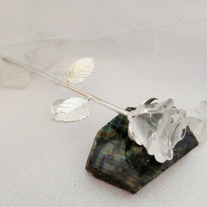 Clear Quartz Rose on Silver Metal Stem