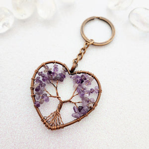 Amethyst Tree of Life Heart Keyring