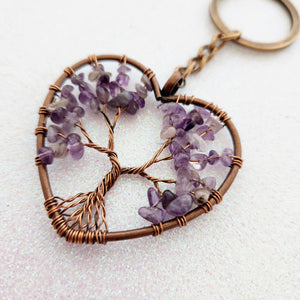 Amethyst Tree of Life Heart Keyring