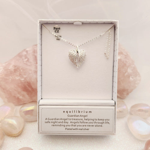 Guardian Angel Wings and Heart Pendant (silver Plated)