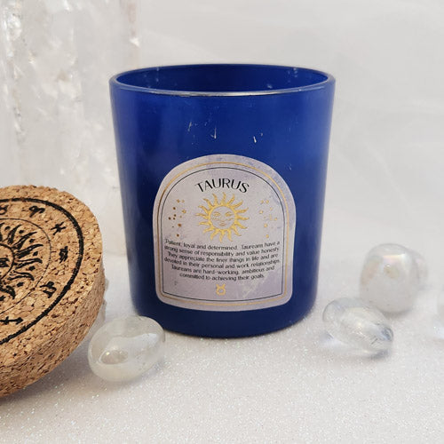 Taurus Amber & Vanilla Gemstone Glass Candle (approx. 21 hours burn time)