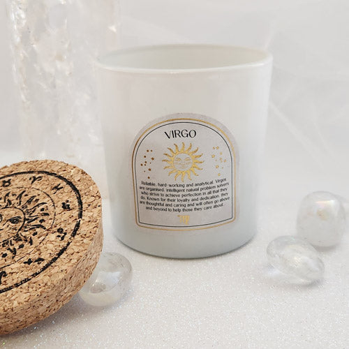 Virgo Sandalwood & Patchouli Gemstone Glass Candle (approx. 21 hours burn time)