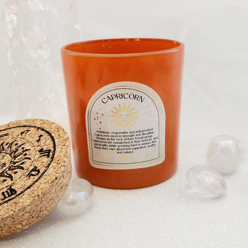 Capricorn Sandalwood & Jasmine Gemstone Glass Candle (approx. 21 hours burn time)
