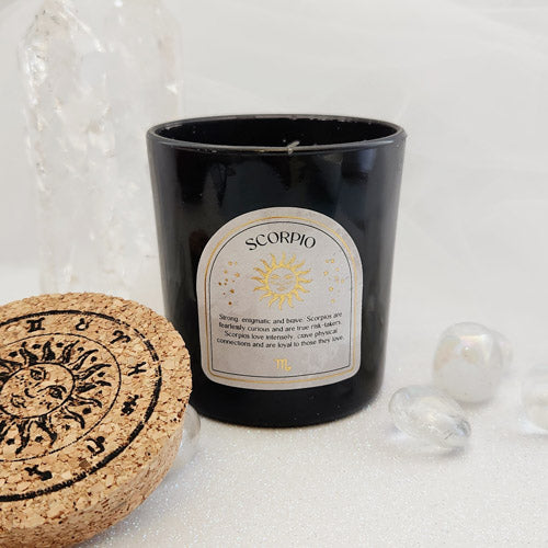 Scorpio Black Oudh Gemstone Glass Candle (approx. 21 hours burn time)