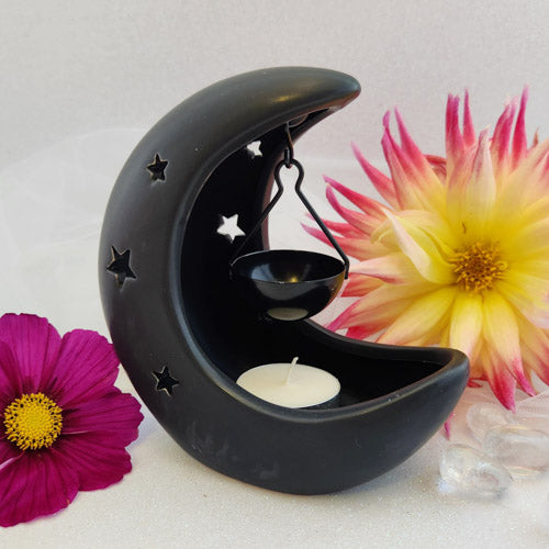 Black Crescent Moon Oil Burner