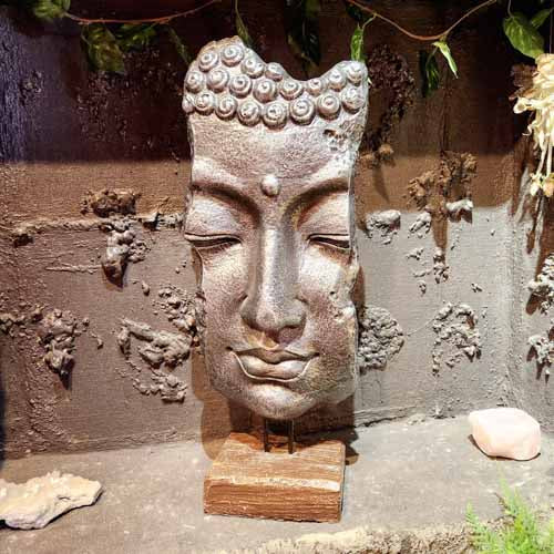 Grey Buddha Face on Stand (approx. 70 x 27 cm)