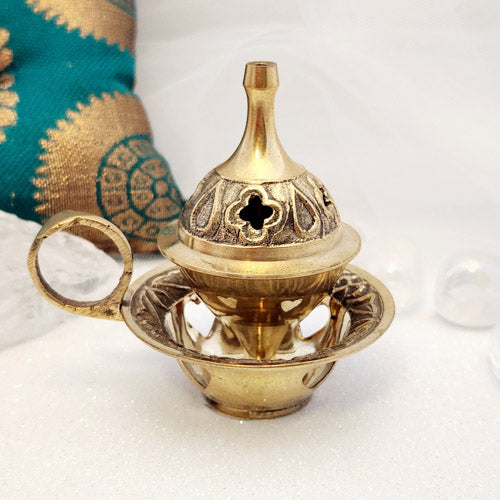 Brass Cone & Stick Incense Burner with Handle (approx. 8.5x6.5cm)