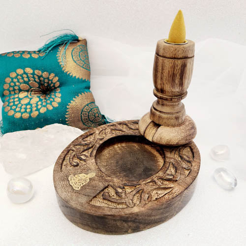 Buddha Inlay Wooden Backflow Burner (approx. 15x12x12cm)