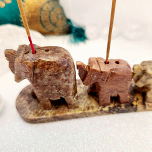 Elephant Trio Soapstone Incense Holder