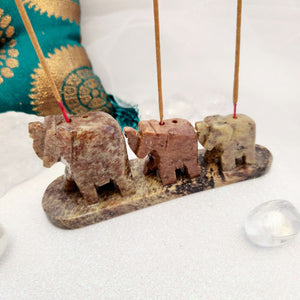 Elephant Trio Soapstone Incense Holder