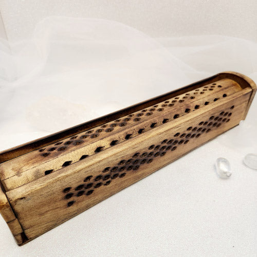 Jali Sliding Wooden Box Incense & Cone Burner ( approx. 30x5.5cm)